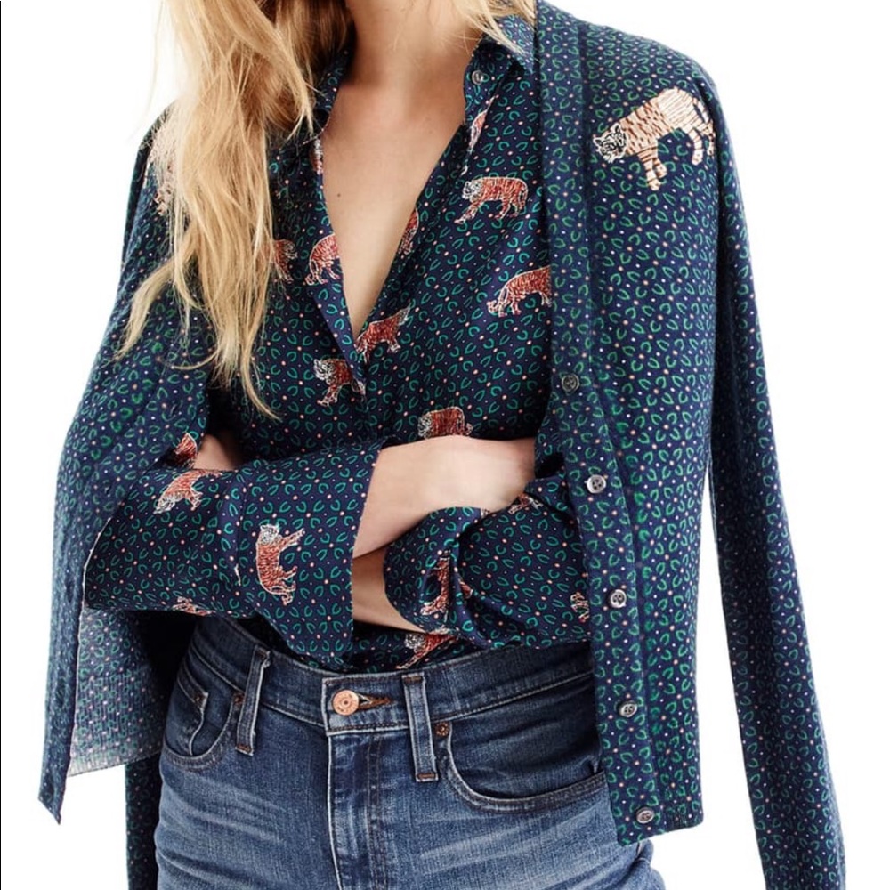 J.Crew Mens-y Cardigan Sweater with Tiger Patch M